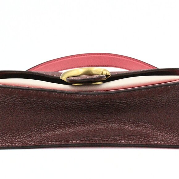 Authentic Coach Colorblock Maroon Peach Leather Saddle Bag - Picture 6 of 11